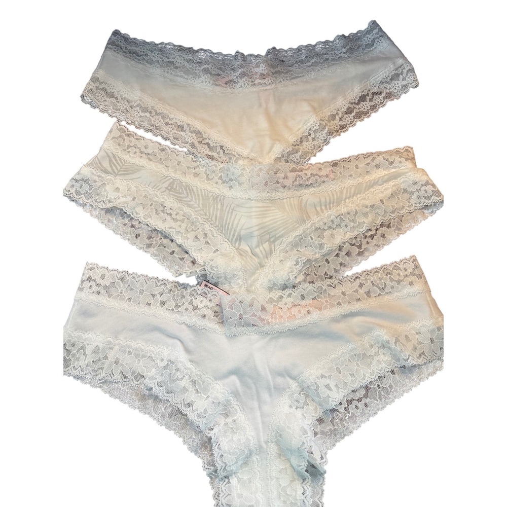 Victoria's Secret White Lace Cheeky Panty Bundle 3 Pack Medium 372942-DK9